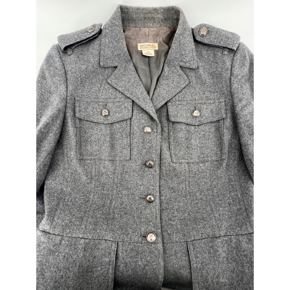 Michael Kors Womens Gray Wool Blend Military Jacket Blazer